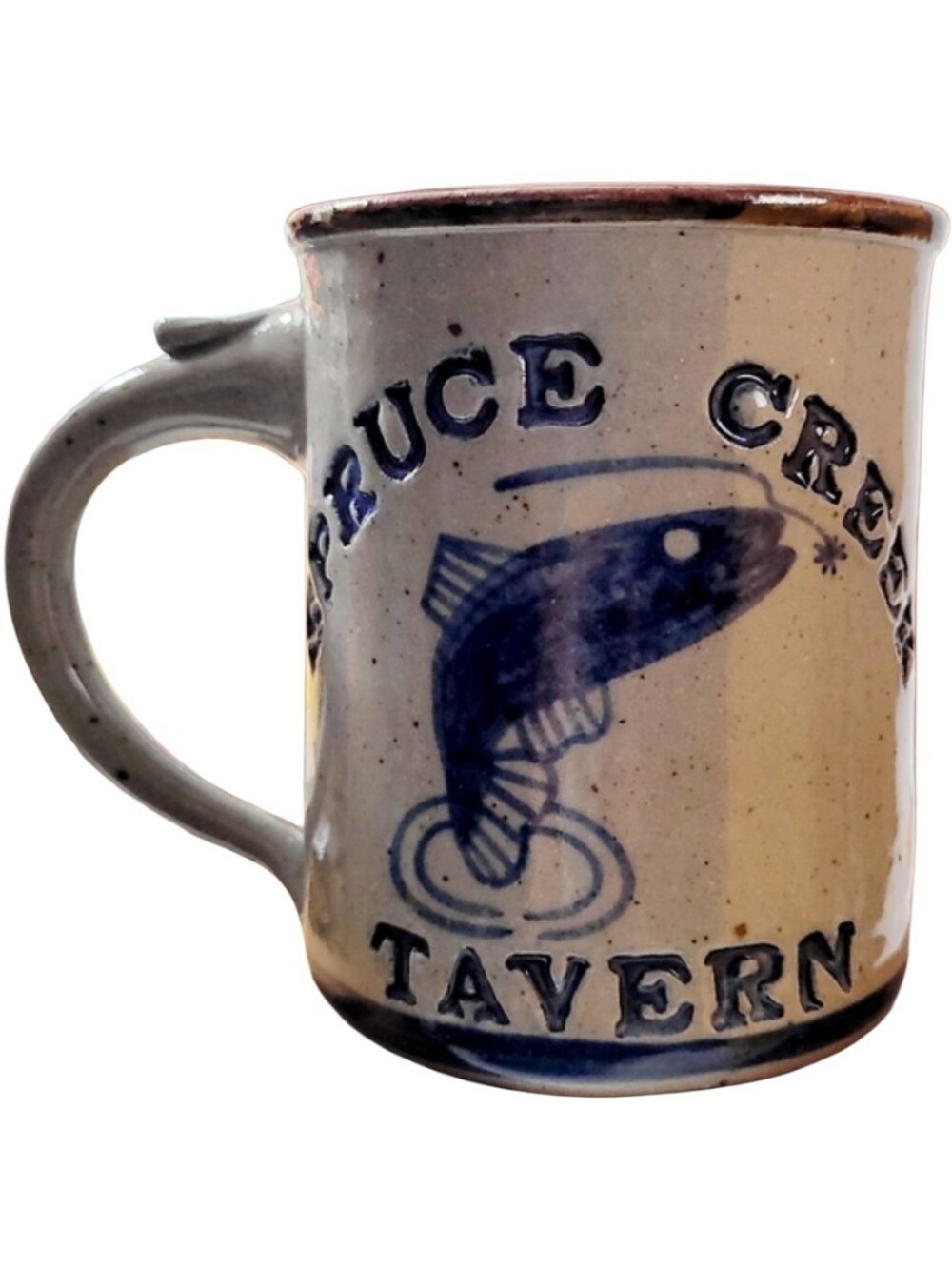 Handcrafted Salt Glazed Stonewear Mug From Spruce Creek Tavern In Pa. Signed
